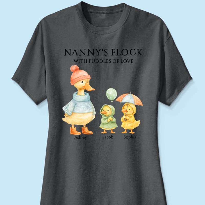 Nanny's Flock with Puddles of Love - Personalised Shirt - Gift for Grandma