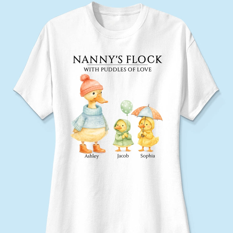 Nanny's Flock with Puddles of Love - Personalised Shirt - Gift for Grandma