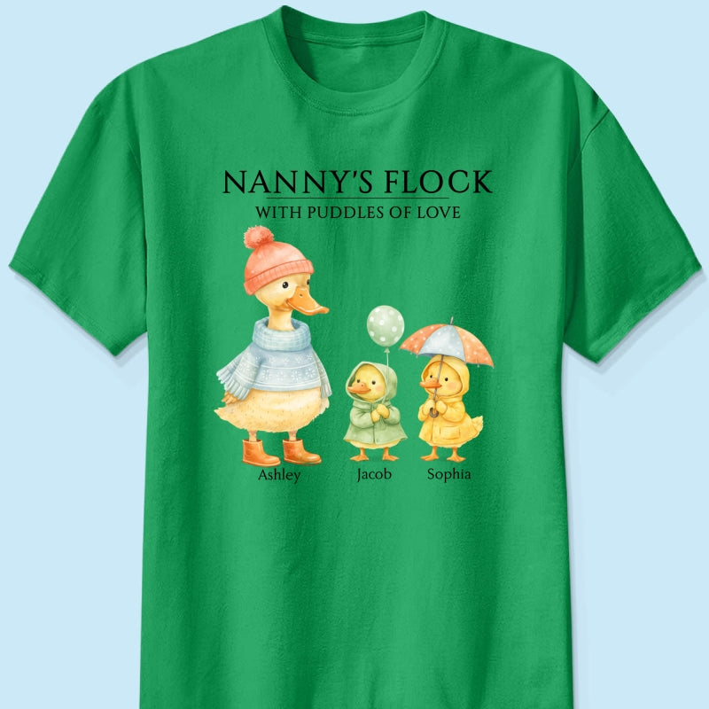 Nanny's Flock with Puddles of Love - Personalised Shirt - Gift for Grandma