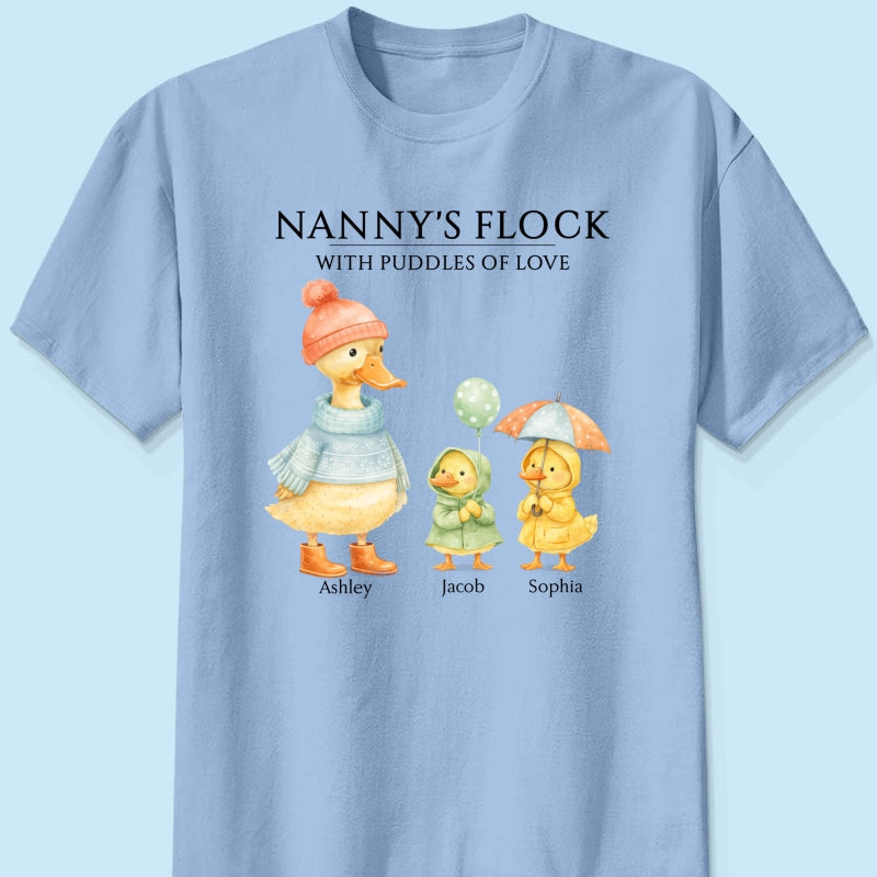 Nanny's Flock with Puddles of Love - Personalised Shirt - Gift for Grandma
