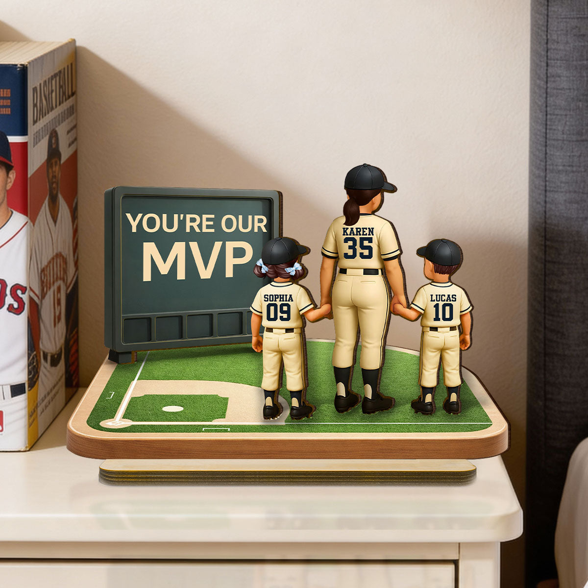 Our MVP Baseball Mom - Personalized 2-Layered Wooden Plaque - Sentimental Keepsake, Mother's Day Gift for Mom, Wife