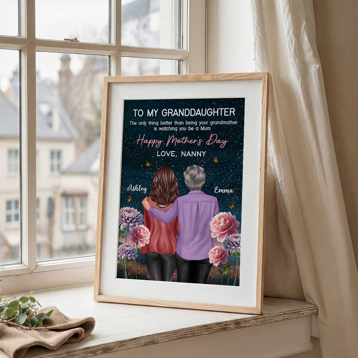 To My Granddaughter From Nanny Birth Month Flower Beautiful Hill At Night - Personalised Poster - Mother's Day Gift