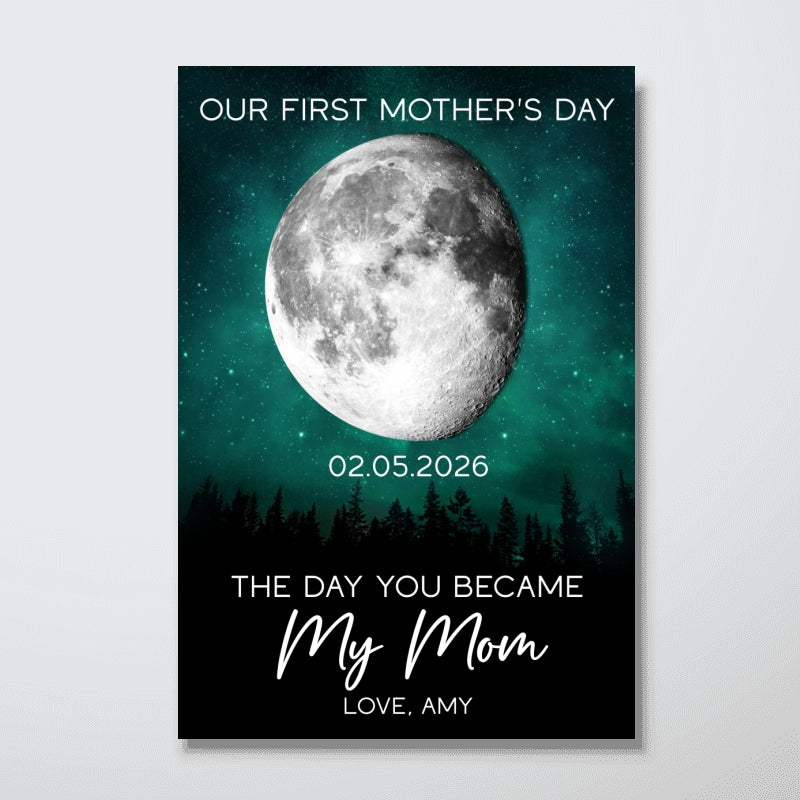 Galaxy Night The Day You Became My Mom Custom Moon Phase First Mother's Day - Personalized Poster - First Mother's Day Gift For New Mom