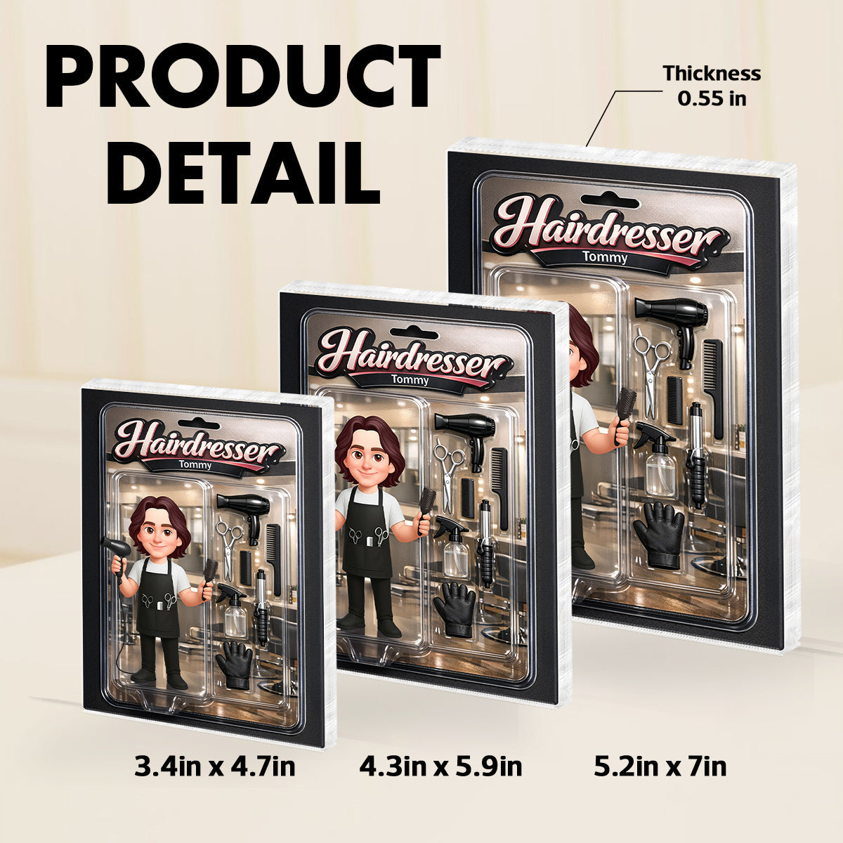 3D Effect Man Hairdresser Action Figure - Personalized Acrylic Block Plaque - Gift For Hairdressers