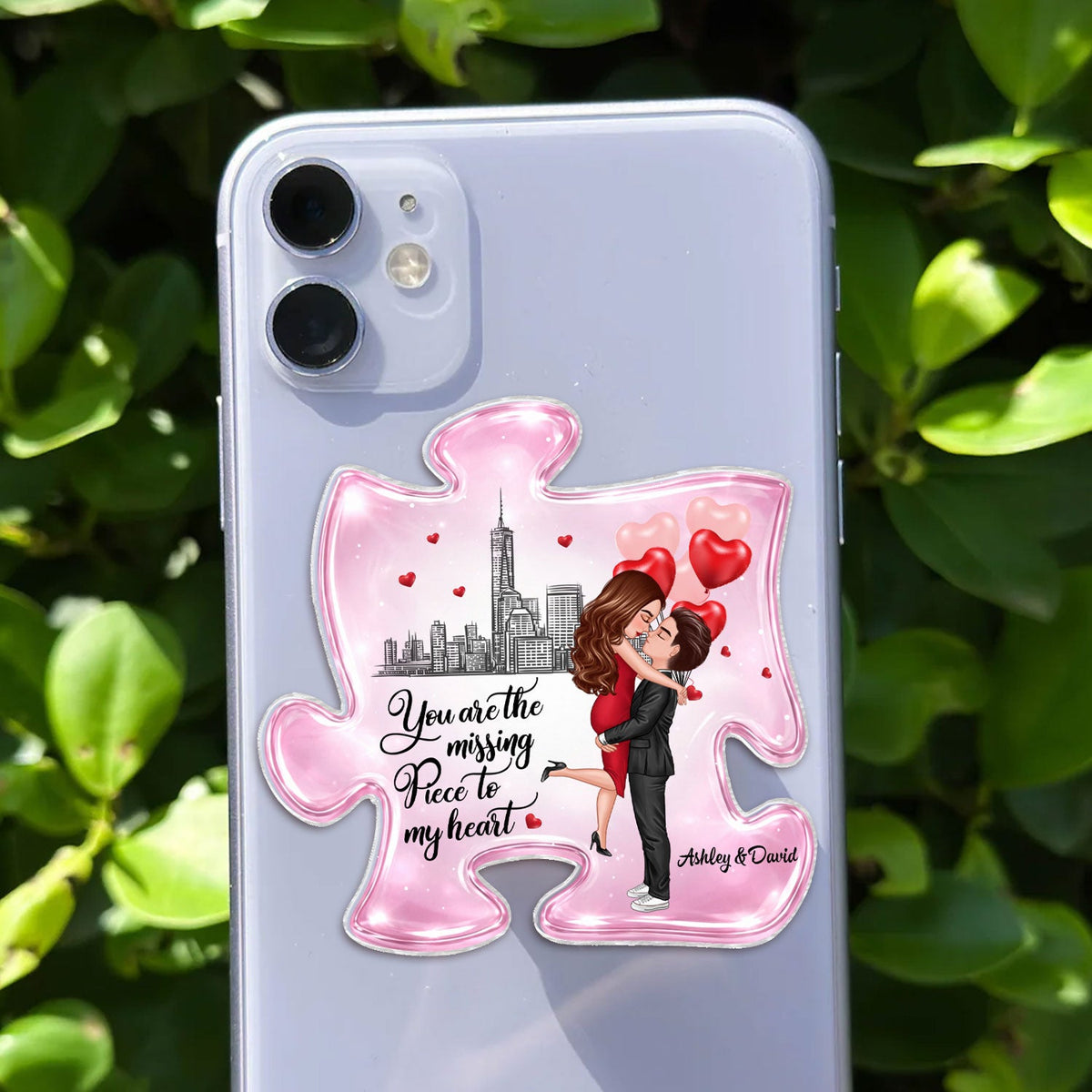 The Missing Piece To My Heart - Personalized Acrylic Magnetic Phone Grip - Anniversary Gift for Him, Gift for Her, Matching Phone Grips for Couples