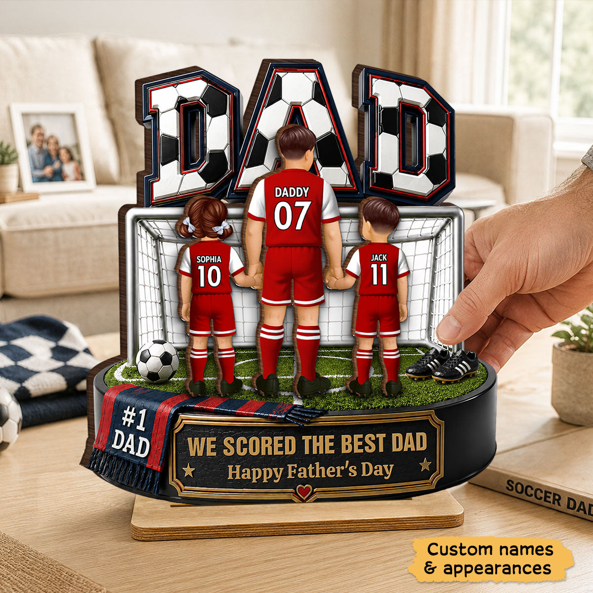 #1 Soccer Dad & Kids Together - Personalized 2-Layered Wooden Plaque - Heartfelt Gift For Dad, Husband