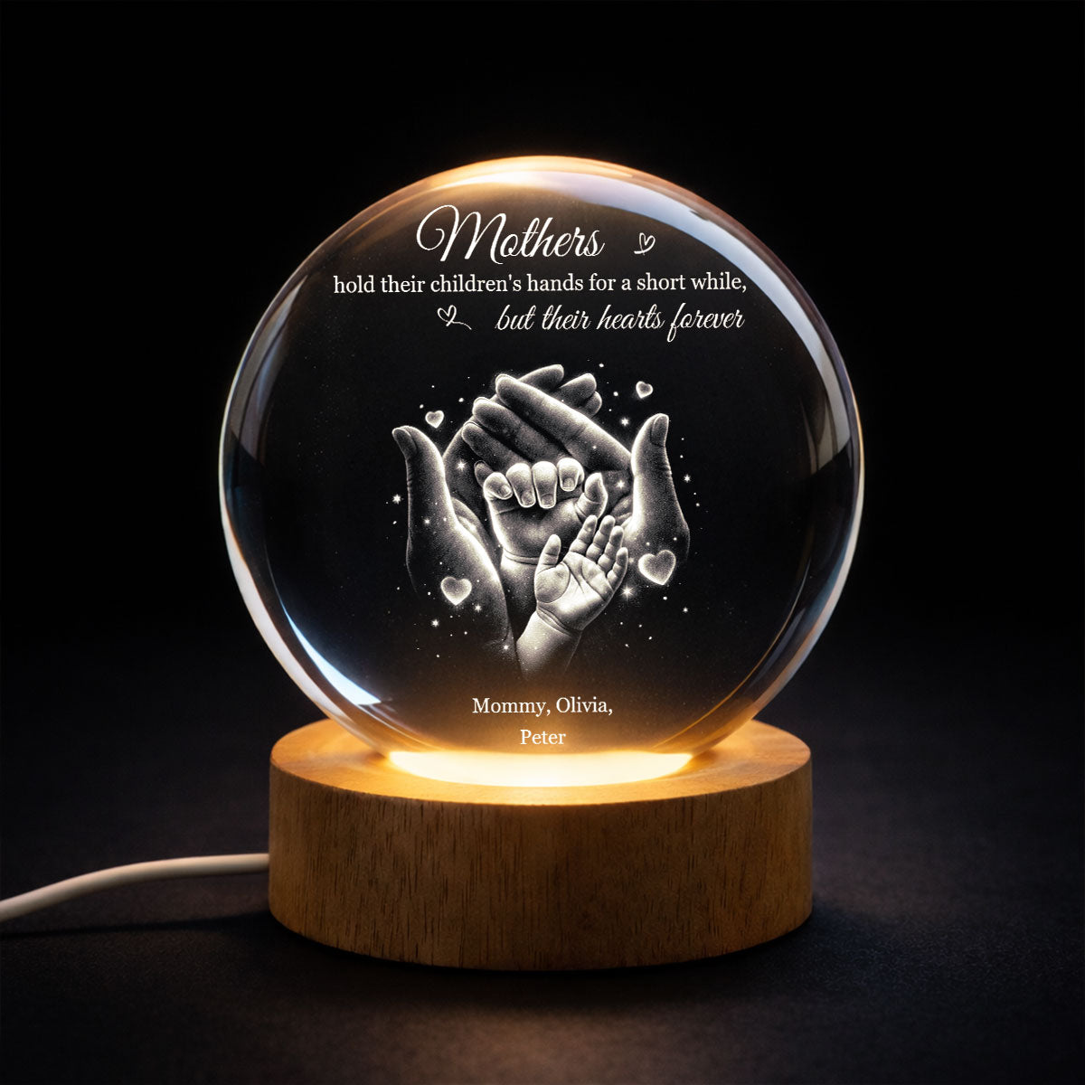 Our Family Loving Handprint - Personalized Crystal Ball LED Night Light - Sentimental Gift for Mom, Dad