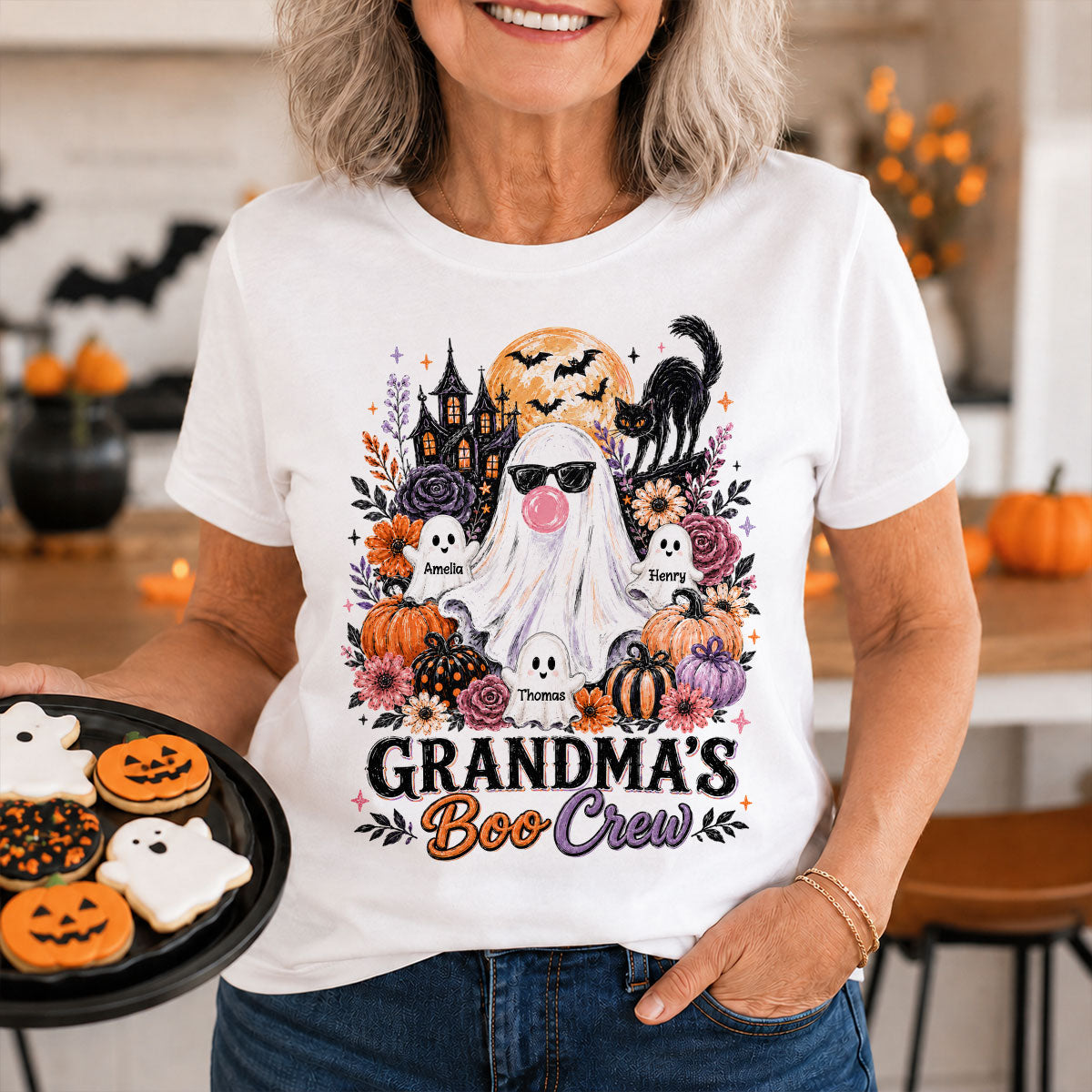 Grandma's Boo Crew Haunted House - Personalized Shirt - Trendy Halloween Tee for Grandma