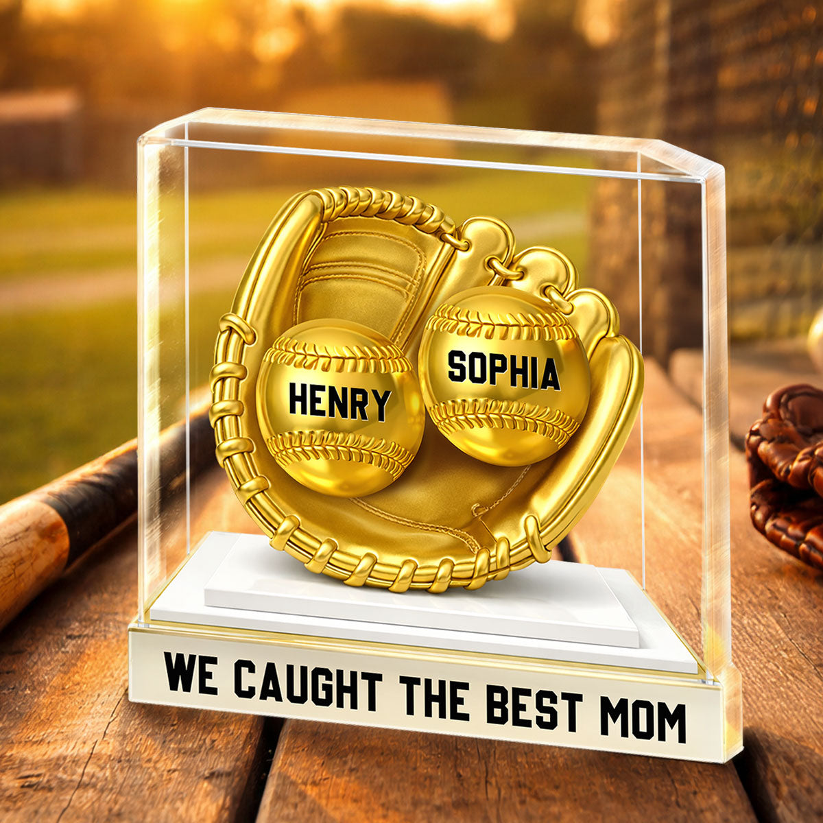 We Caught the Best Mom Golden Glove - Personalized Acrylic Block Plaque - Heartfelt Mother's Day Gift for Mom