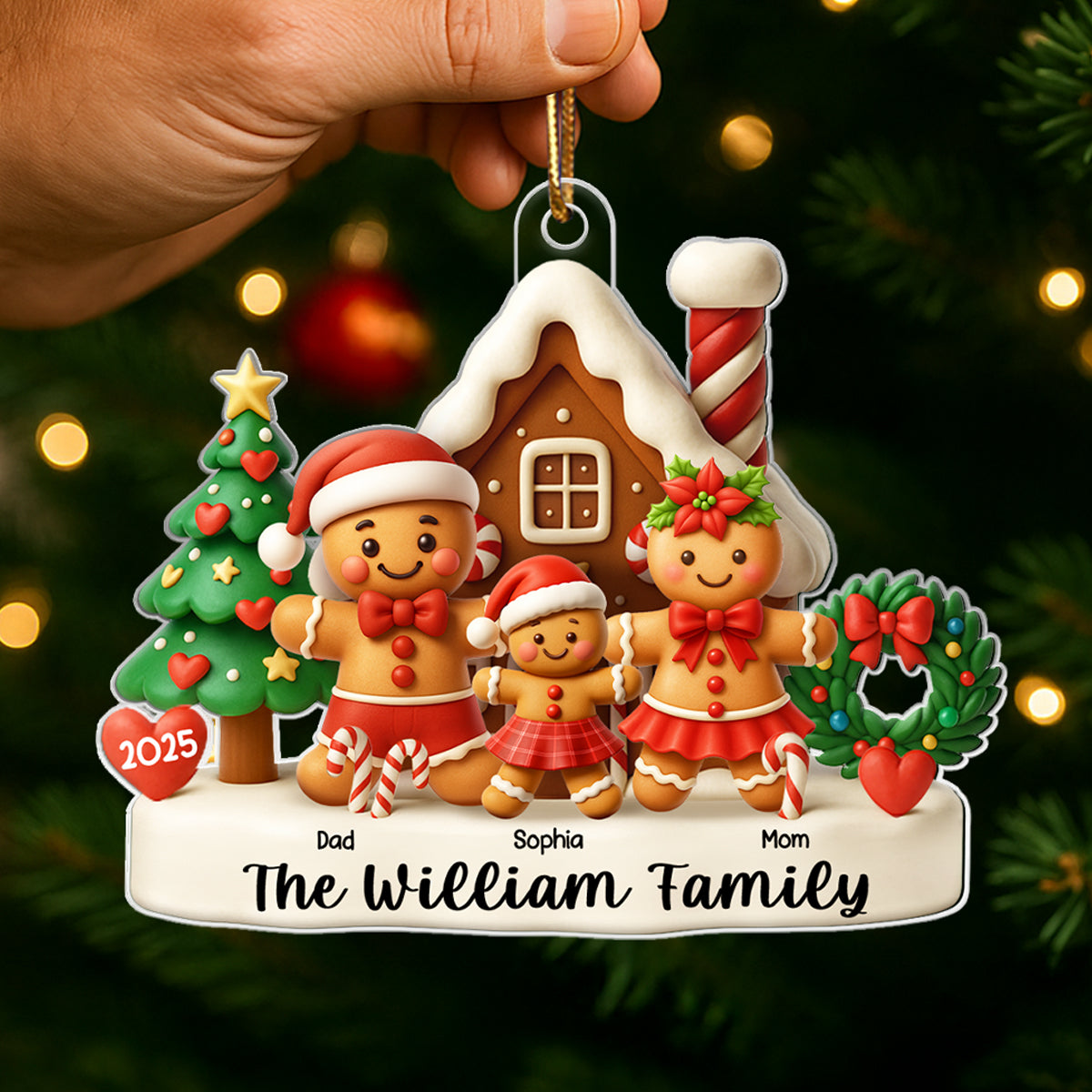Gingerbread House Family - Personalized Acrylic Ornament - Christmas Decor for Family