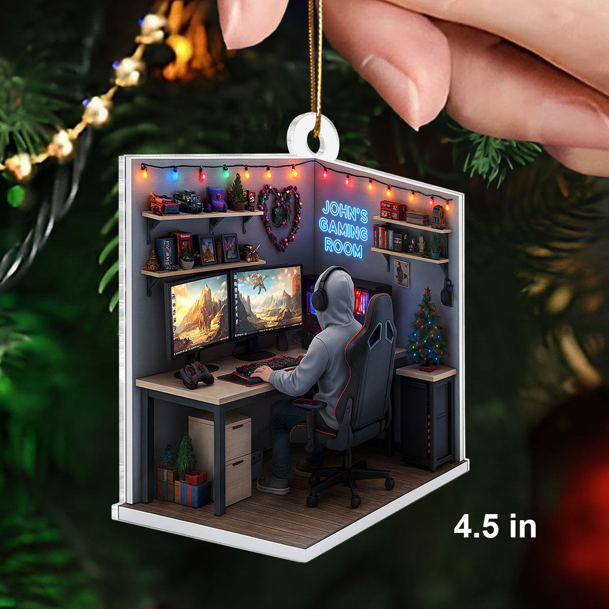 Custom Gaming Room - Personalized Acrylic Ornament - Christmas Gift for Gamers, Teen Boy, Teen Girl
