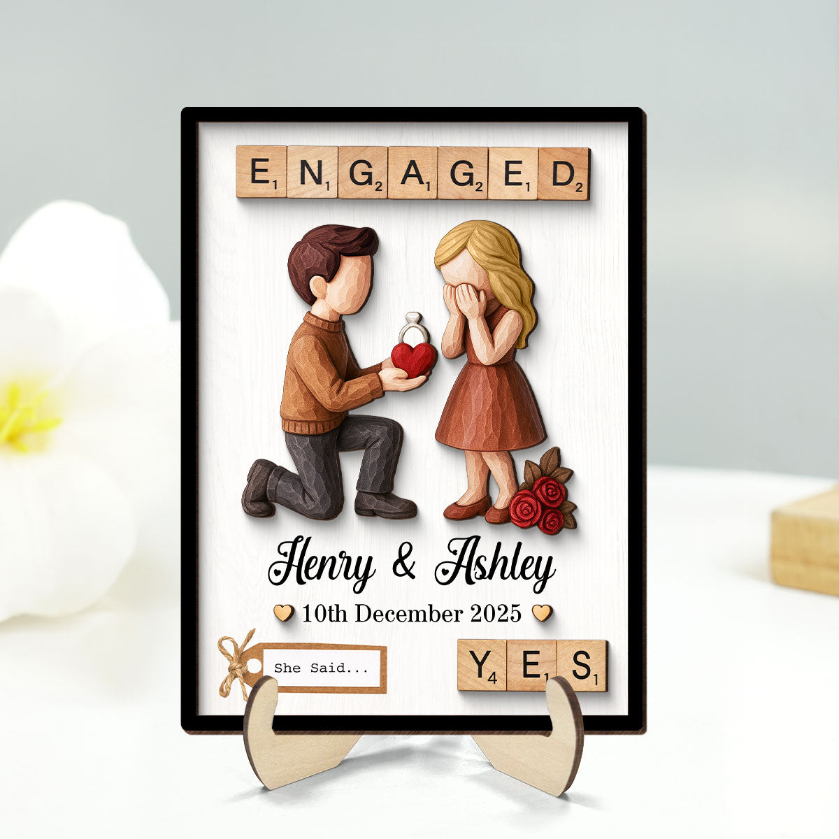 Couple Engagement Proposal - Personalized 2-Layered Wooden Plaque - Heartfelt Gift for Her, for Him