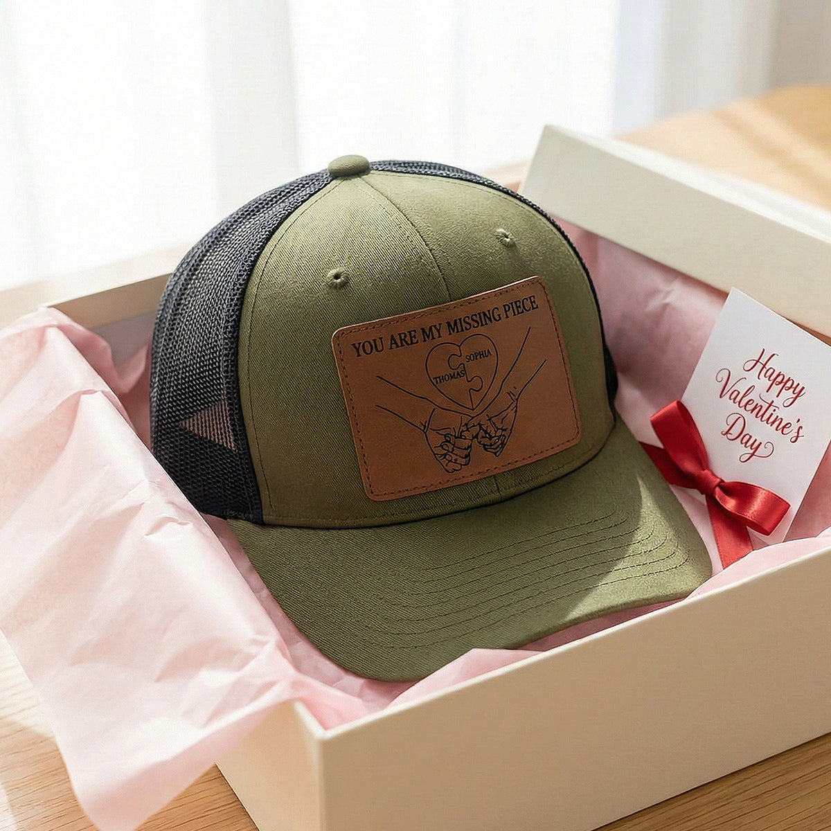 Couple Eternal Love You Are My Missing Piece - Personalized Leather Patch Hat - Valentine's Day Gift For Couple, For Him, Her