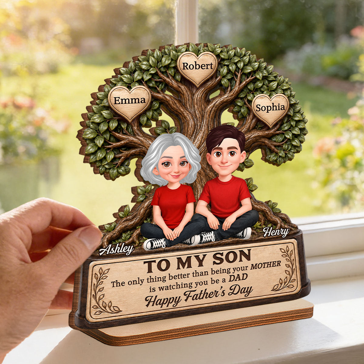 To My Son Watching You Be A Dad From Mom - Personalized 2-Layered Wooden Plaque -  Gift For Son
