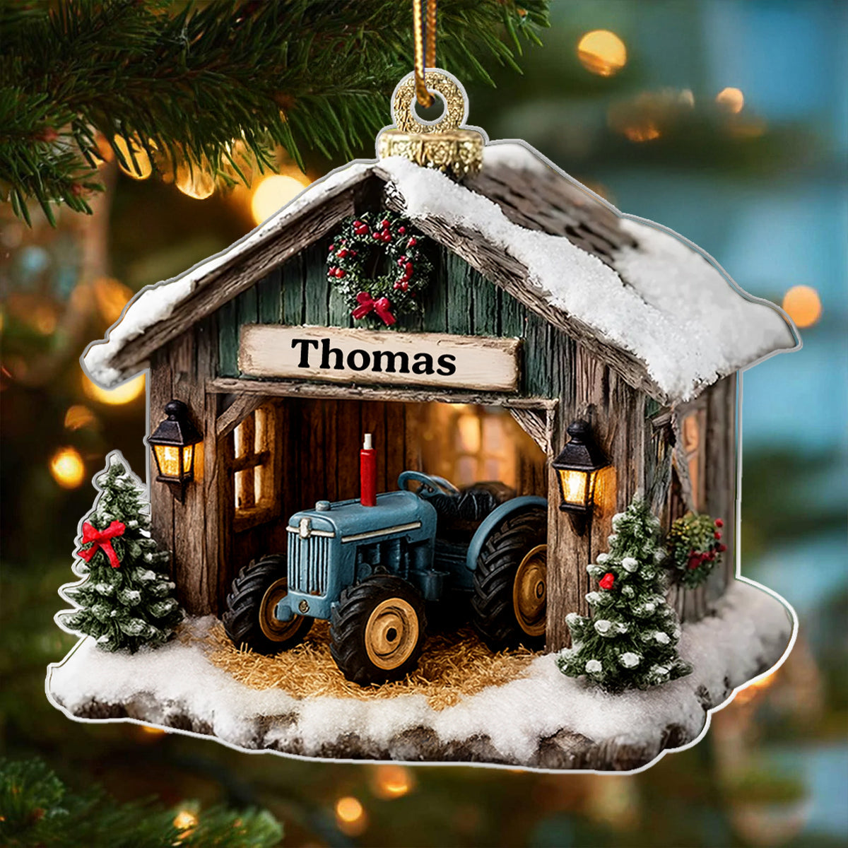 Custom Farmhouse Tractor Barn Christmas - Personalized Acrylic Ornament - Holiday Keepsake 2025