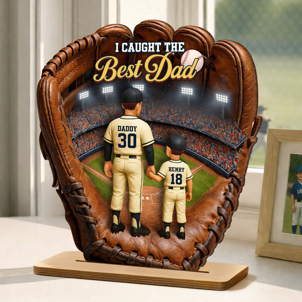 The Home Run Heart Baseball Dad Kids - Personalized 2-Layered Wooden Plaque - Gift For Dad