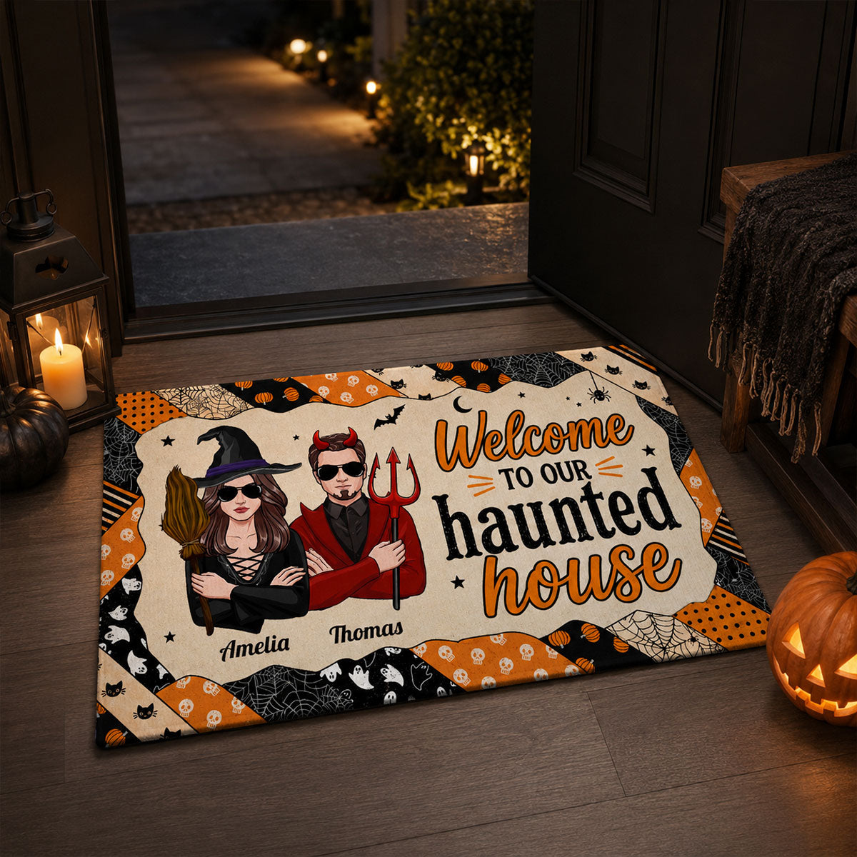 Welcome to Our Haunted House - Personalized Doormat - Halloween Decor for Couples