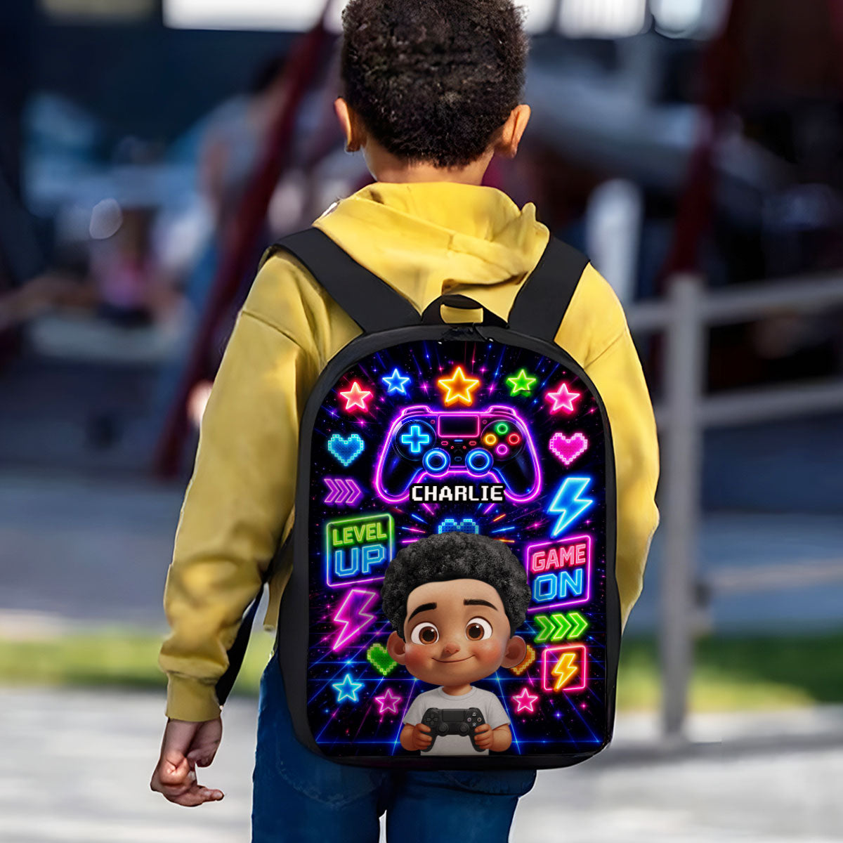 Neon Gamer Design for Boys Girls - Personalized Backpack - Back to School Backpack for Kids, Boys, Girls