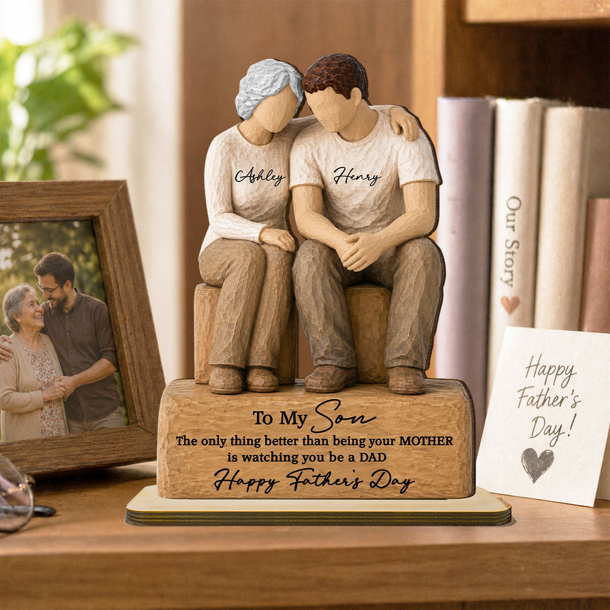 To My Son Watching You Be A Dad From Mom 2D Flat - Personalized 2-Layered Wooden Plaque -  Gift For Son