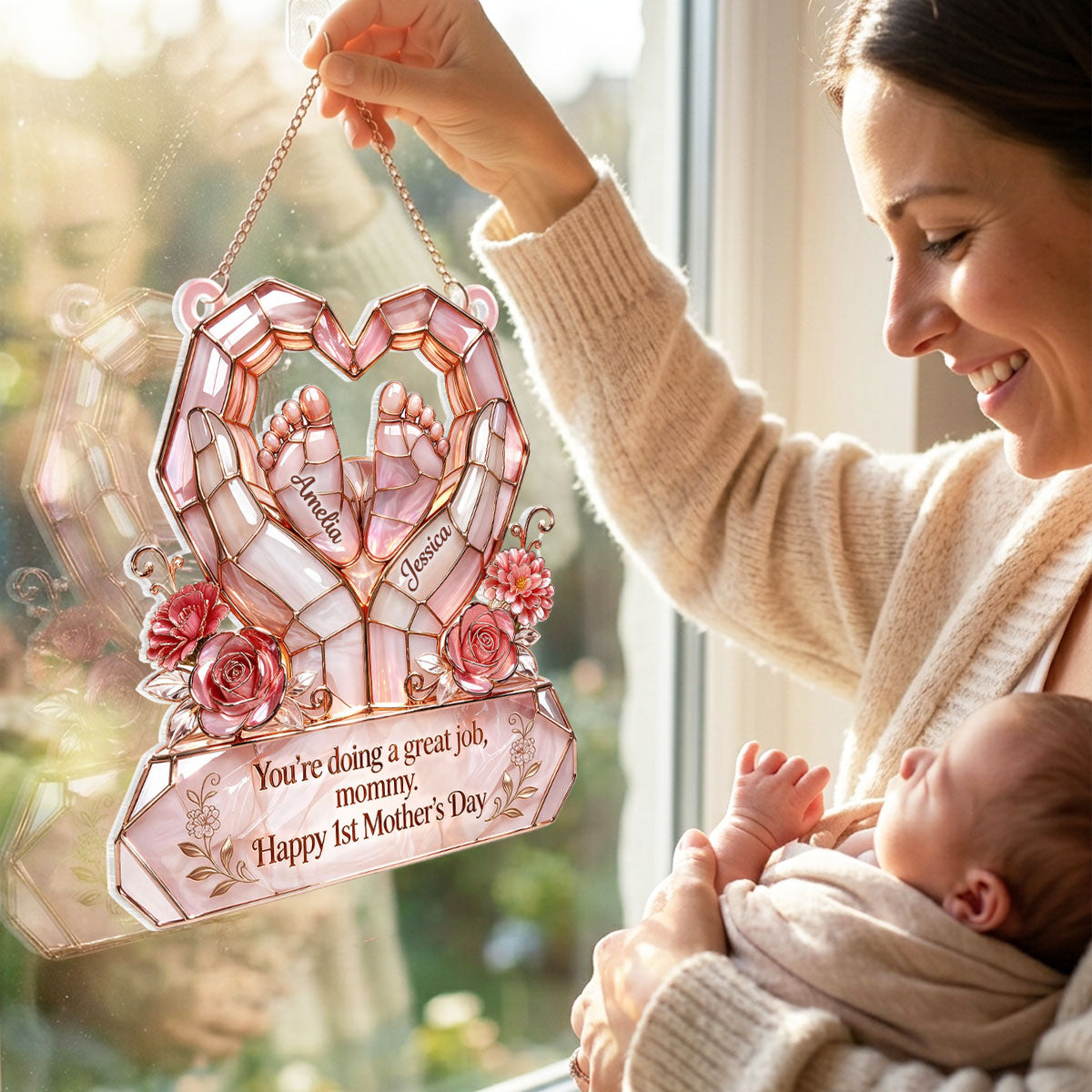 Happy 1st Mother's Day - Personalized Suncatcher - Heartfelt Mother's Day Gift for New Mom, Wife