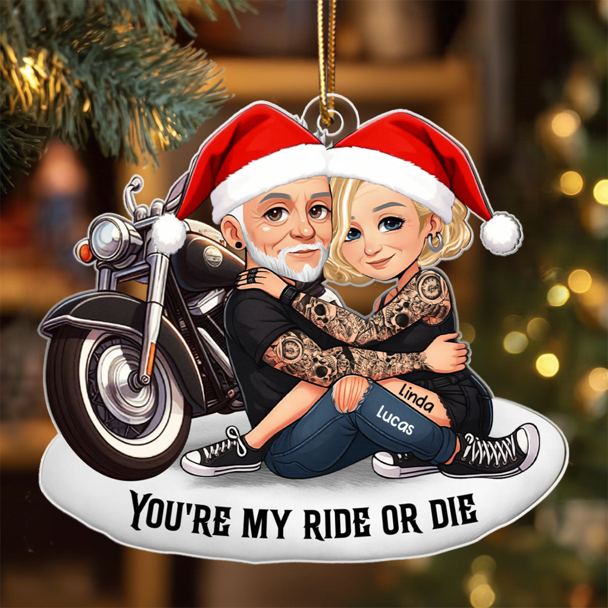 Bikers Couple Riding Partners for Life - Personalized Acrylic Ornament - Gift for Him, Gift for Her