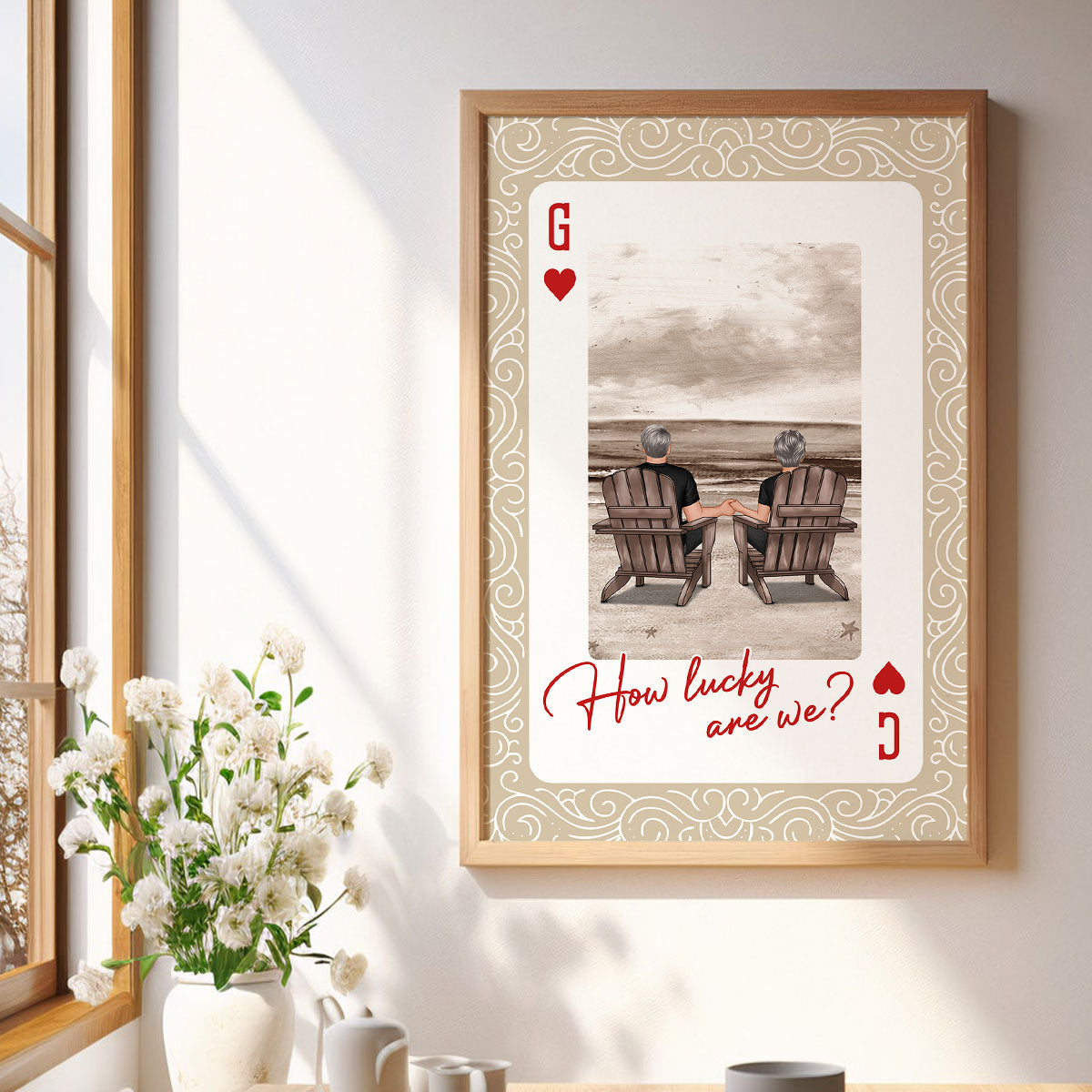 How Lucky We Are Couple Back View At Beach - Personalized Poster - Anniversary, Valentine's Day Gift, Gift For Him, Gift For Her