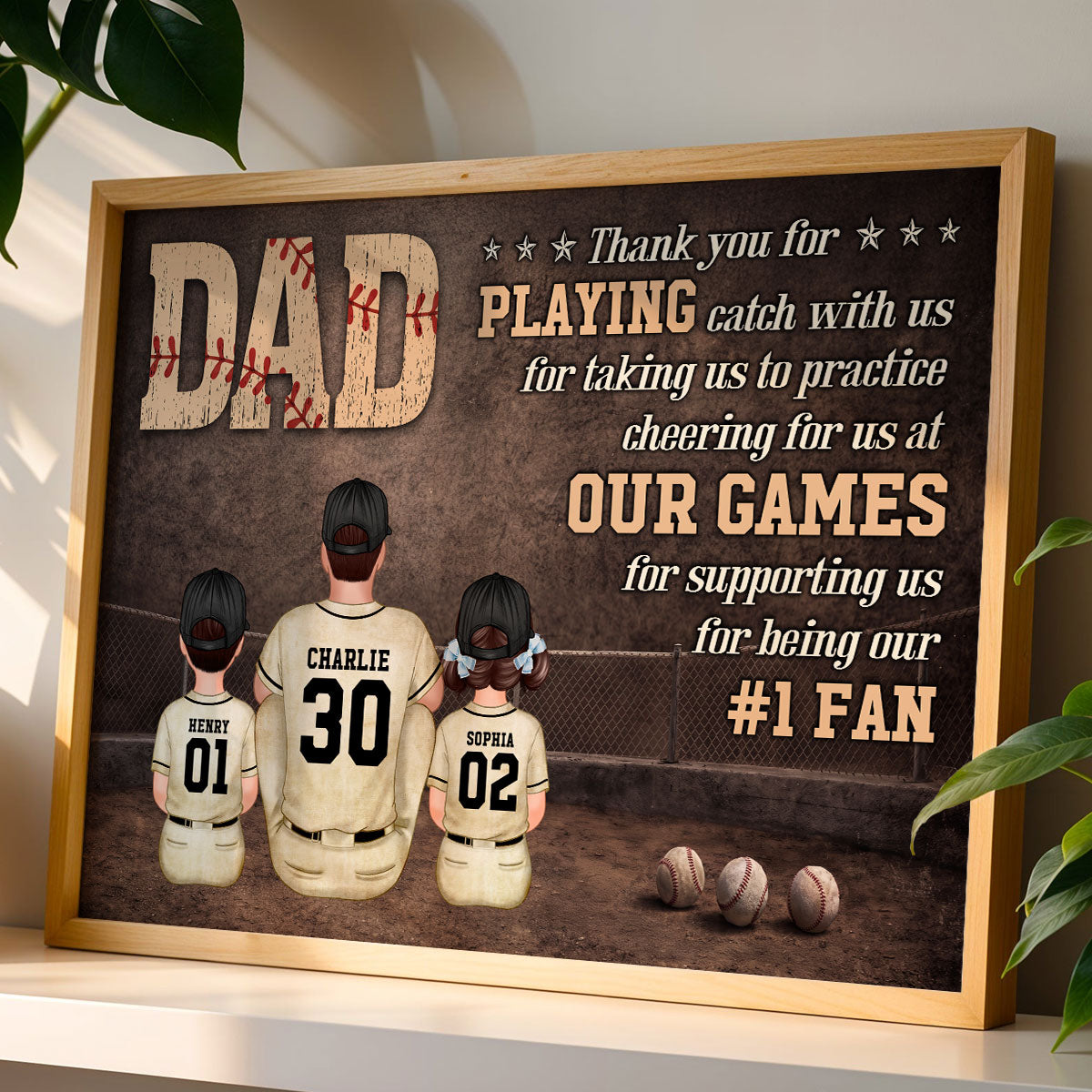 Baseball Dear Dad Thank You - Personalized Poster - Father's Day Gift For Baseball Dad, Husband