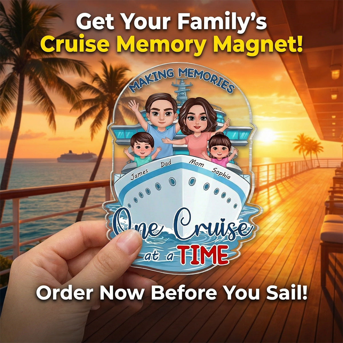 Making Memories One Cruise At A Time Happy Family - Personalized Cruise Ship Door Magnet - Family Cruise Trip Keepsake