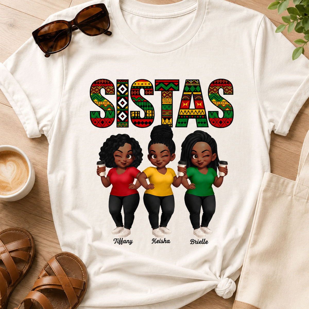 Tribal Pattern Besties Sistas Sisters - Personalized Shirt - Birthday Gift, Gift For Best Friends