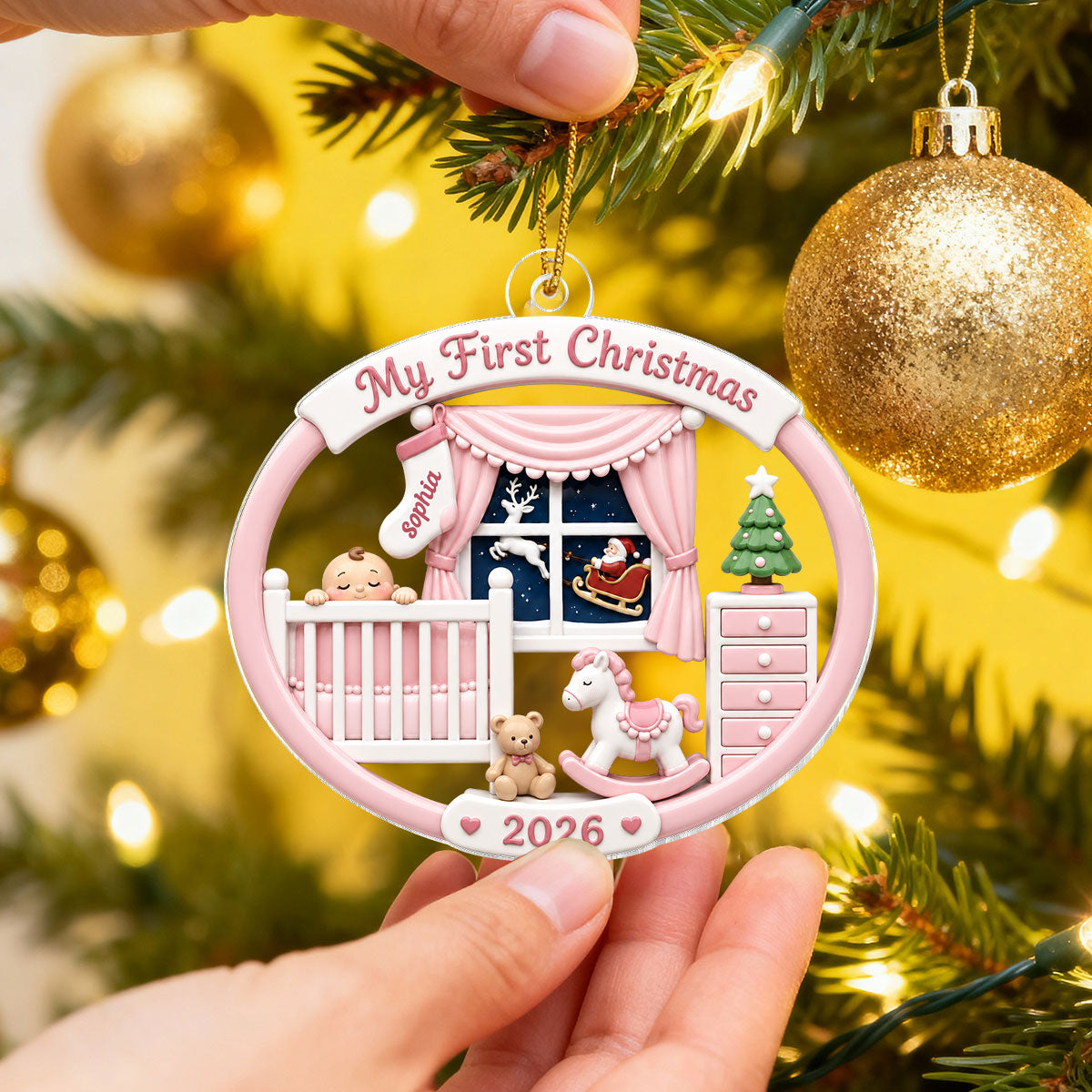 Light Pink Blue Baby's 1st Christmas 2026 - Personalized Acrylic Ornament - Unique Christmas Gift For New Parent, Newborn Keepsake