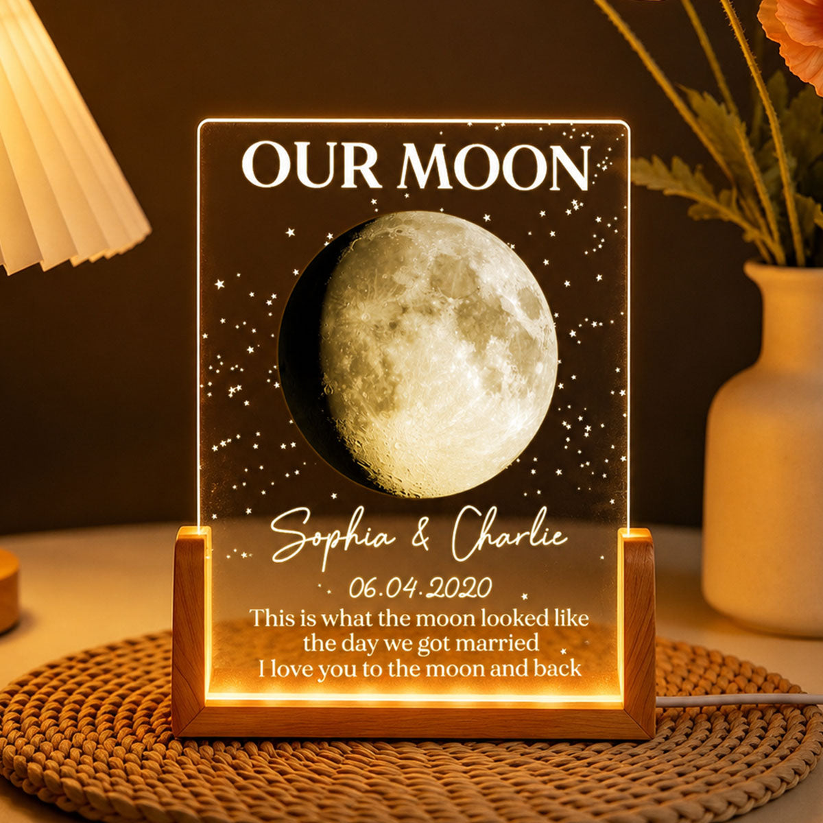 Couple Moon Phase This Is What The Moon Looked Like - Personalized Acrylic LED Night Light - Wedding Anniversary Gift For Couple