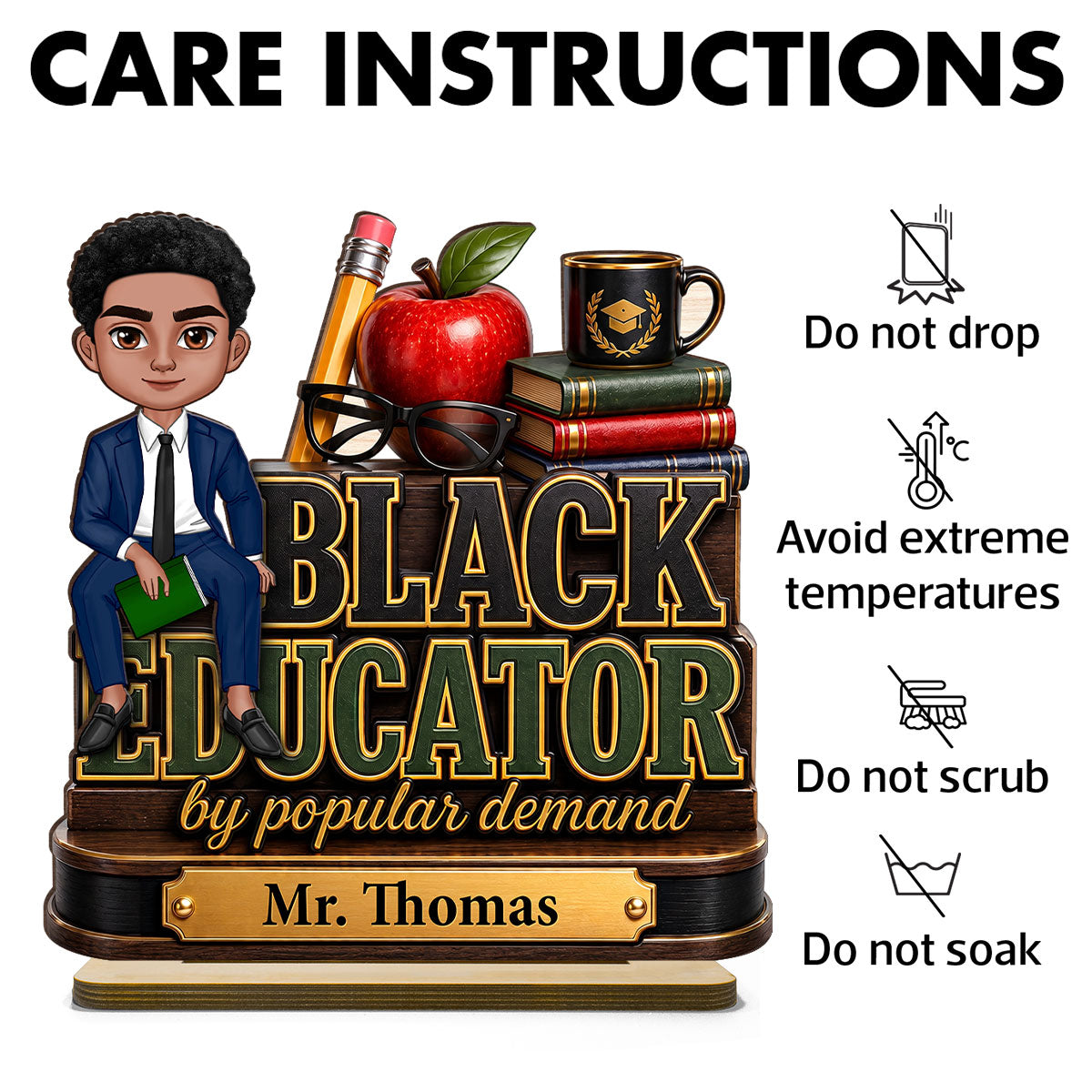 Black Educator by Popular Demand - Personalized 2-Layered Wooden Plaque - Back to School Decor for Male Teacher