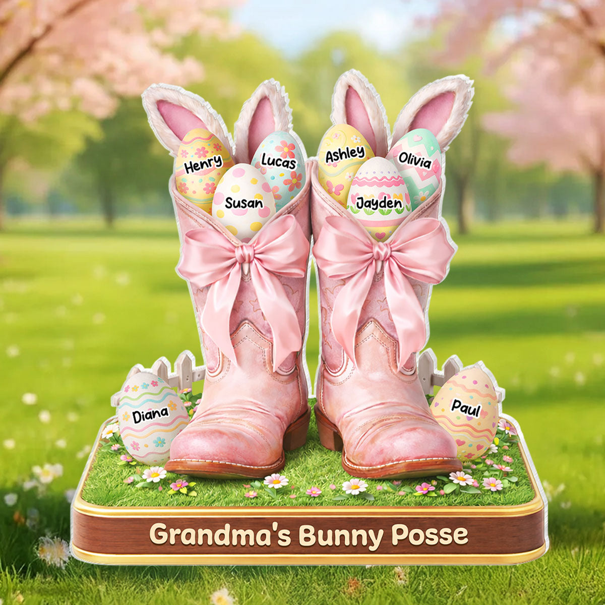 Grandma's Bunny Posse Howdy Easter - Personalized Acrylic Block Plaque - Gift For Grandma, Easter Home Decoration