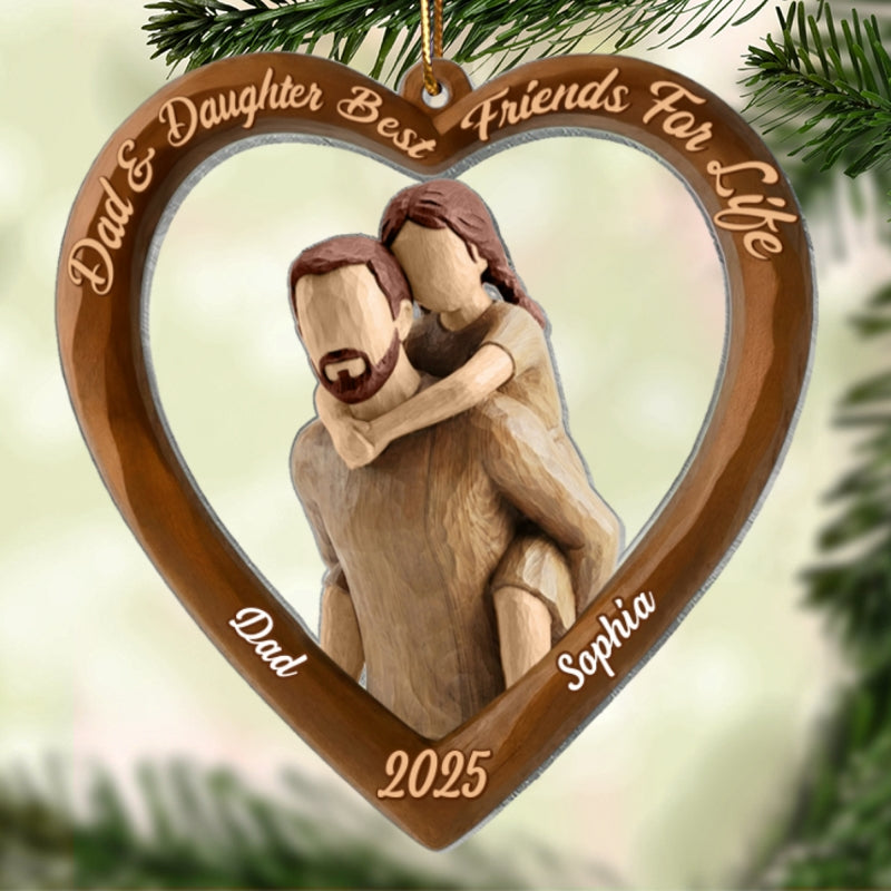 Dad And Son Daughter Heart Christmas - Personalized Acrylic Ornament - Heartwarming Christmas Gift For Dad, For Family
