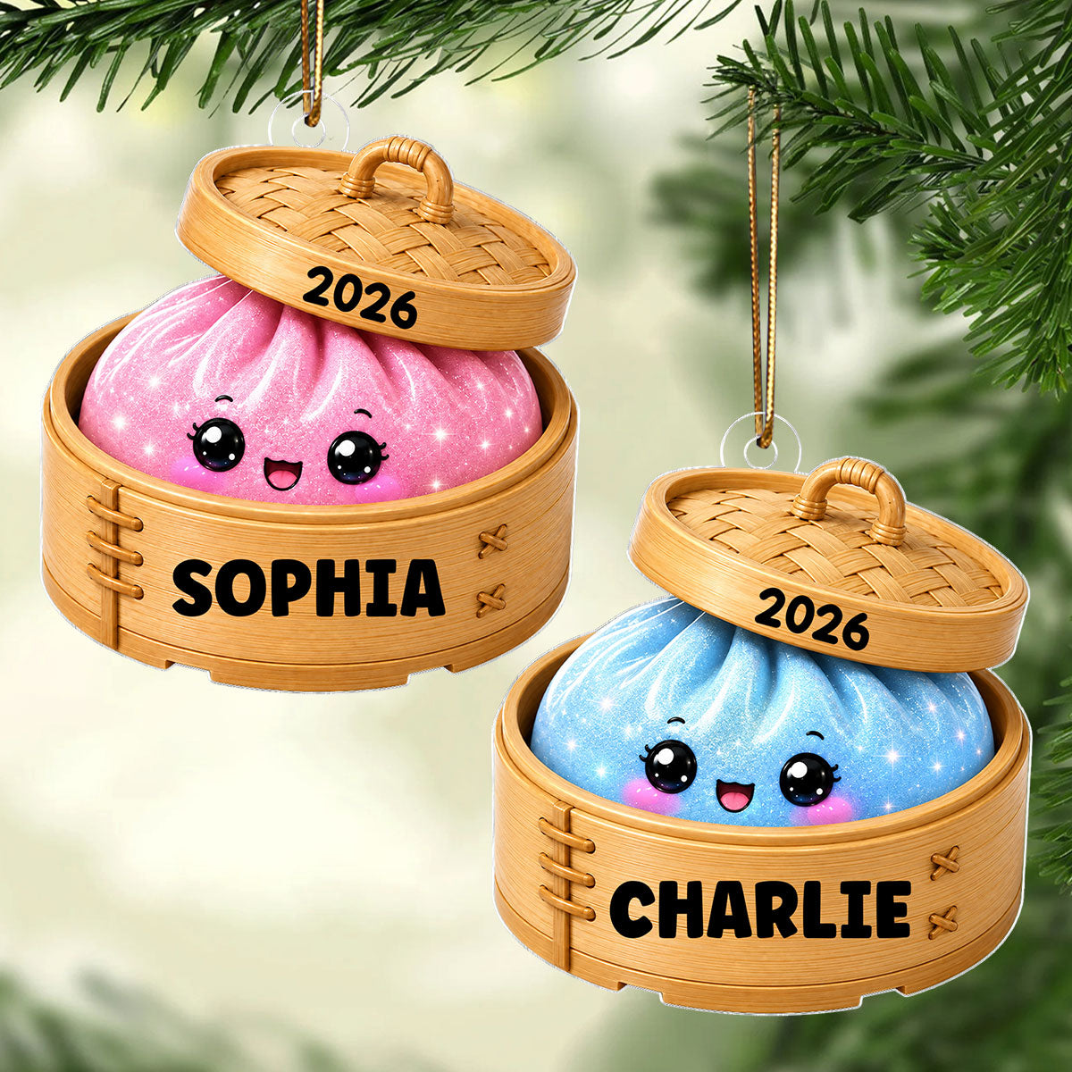 Cute Dumpling Custom Name Squishy Style - Personalized Acrylic Ornament - Christmas Gift, Keepsake For Kids, Teenagers