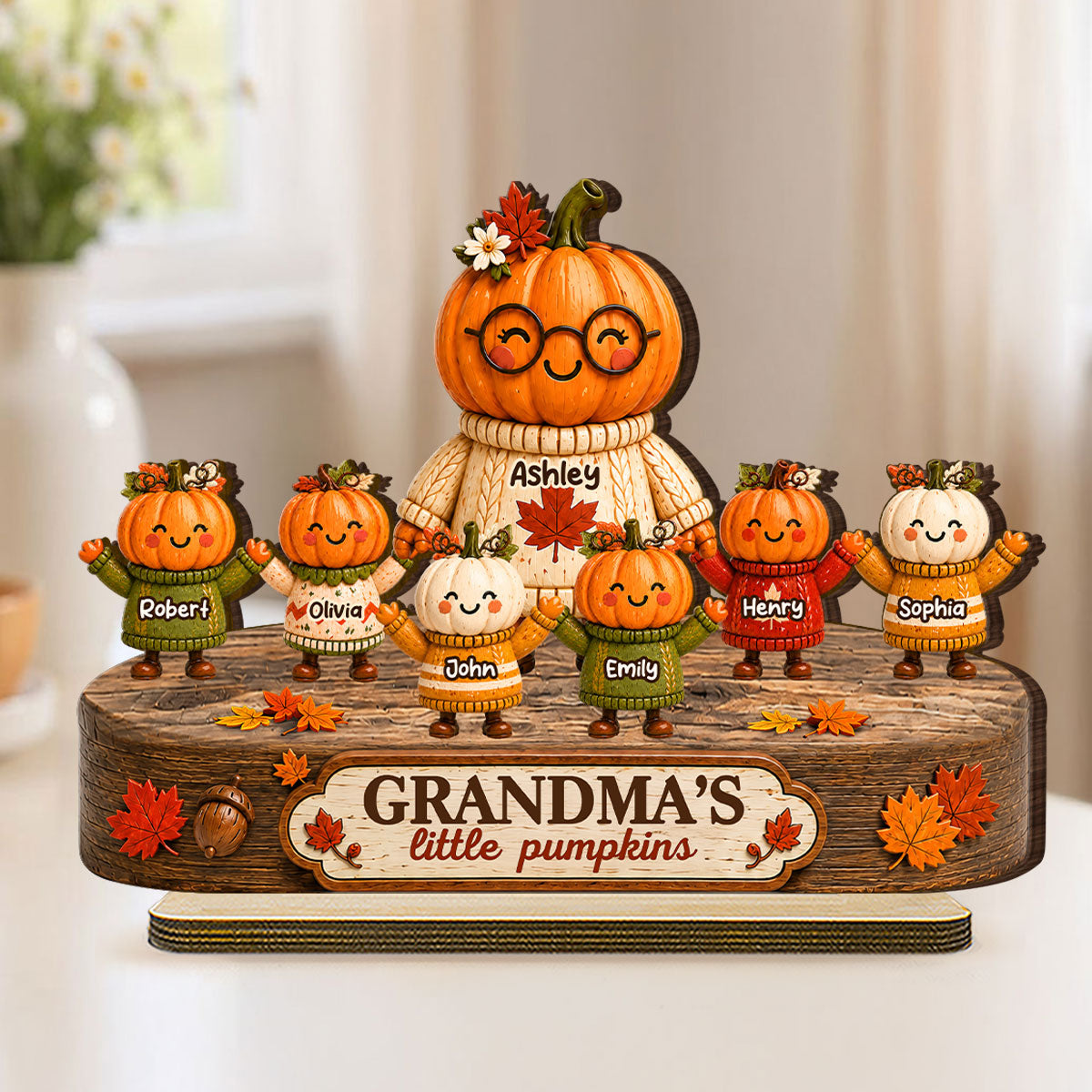 Funny Fall Season Grandma's Little Pumpkins - Personalized 2-Layered Wooden Plaque - Fall Decor For Grandma