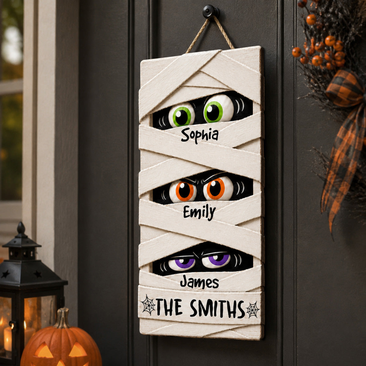 Mummy Family Peeking Eyes 2D Flat - Personalized Wood Sign - Funny Halloween Family Decoration
