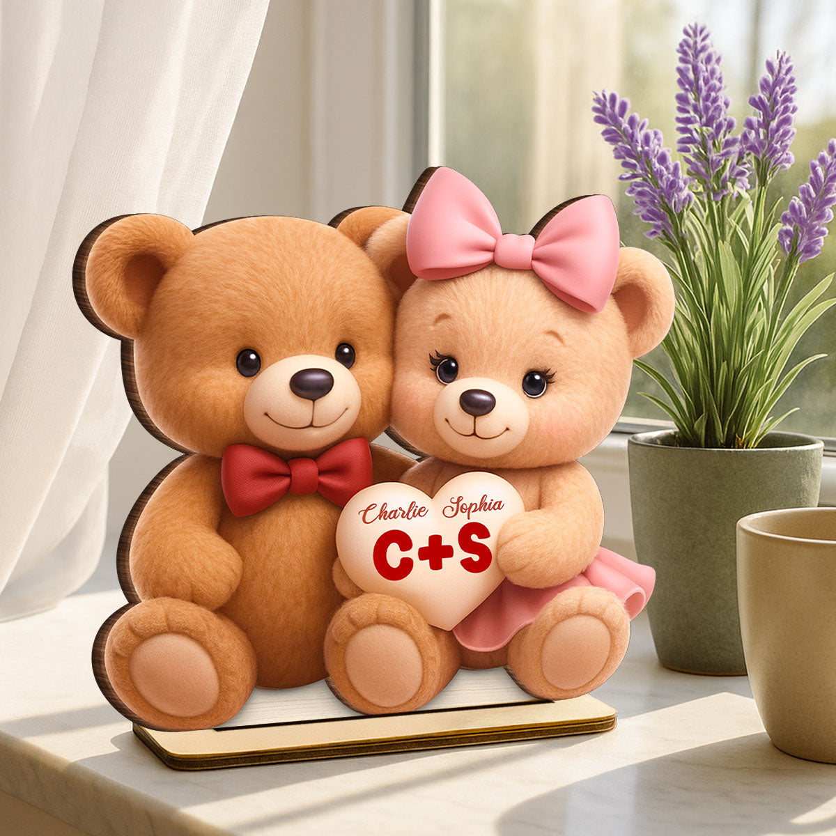 Loving Bear Couple - Personalized Wooden Plaque - Valentine's Day Gift for him, for her