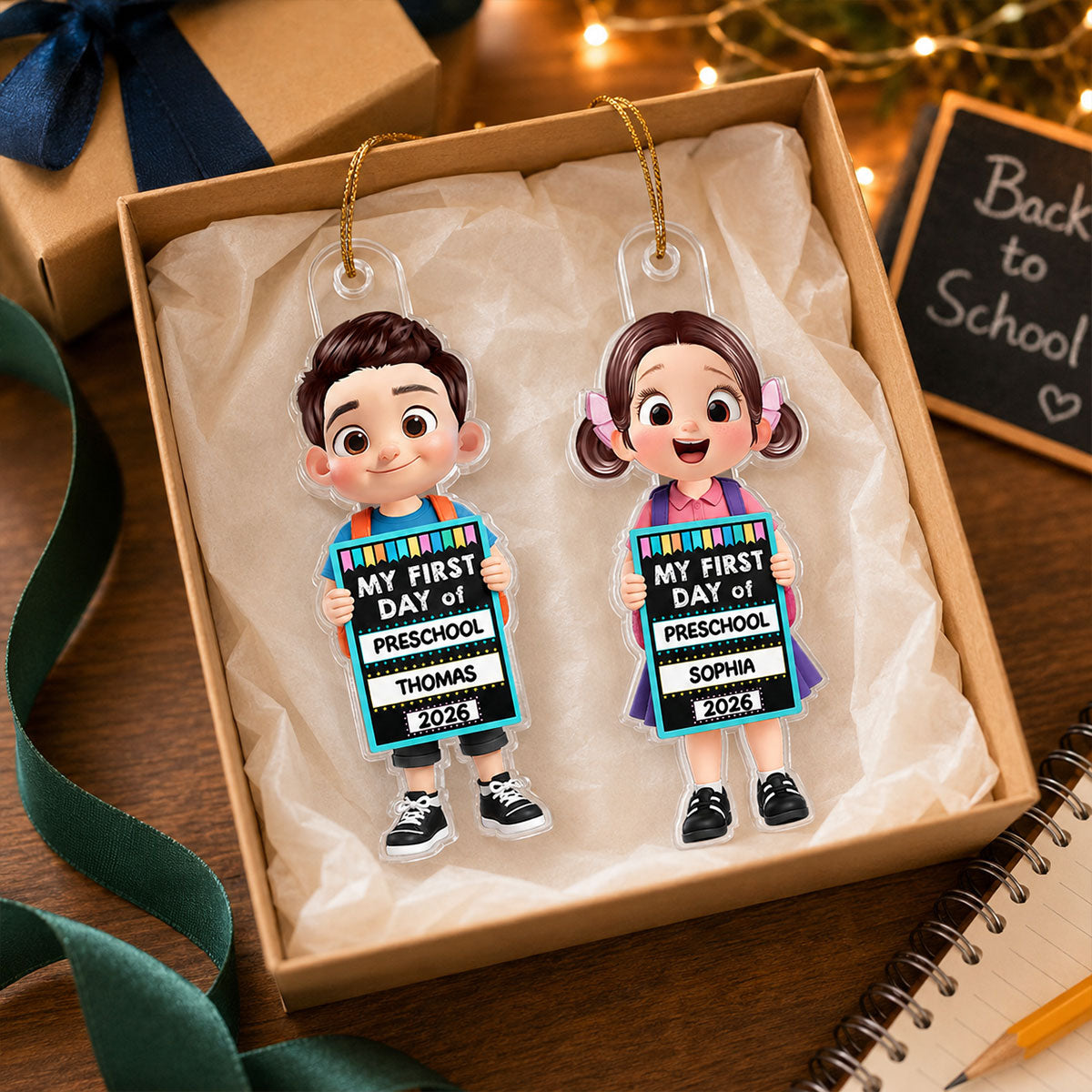 Kid Holding 1st Day Of School Sign 2D Flat - Personalized Acrylic Ornament - Christmas Keepsake, Back To School Keepsake