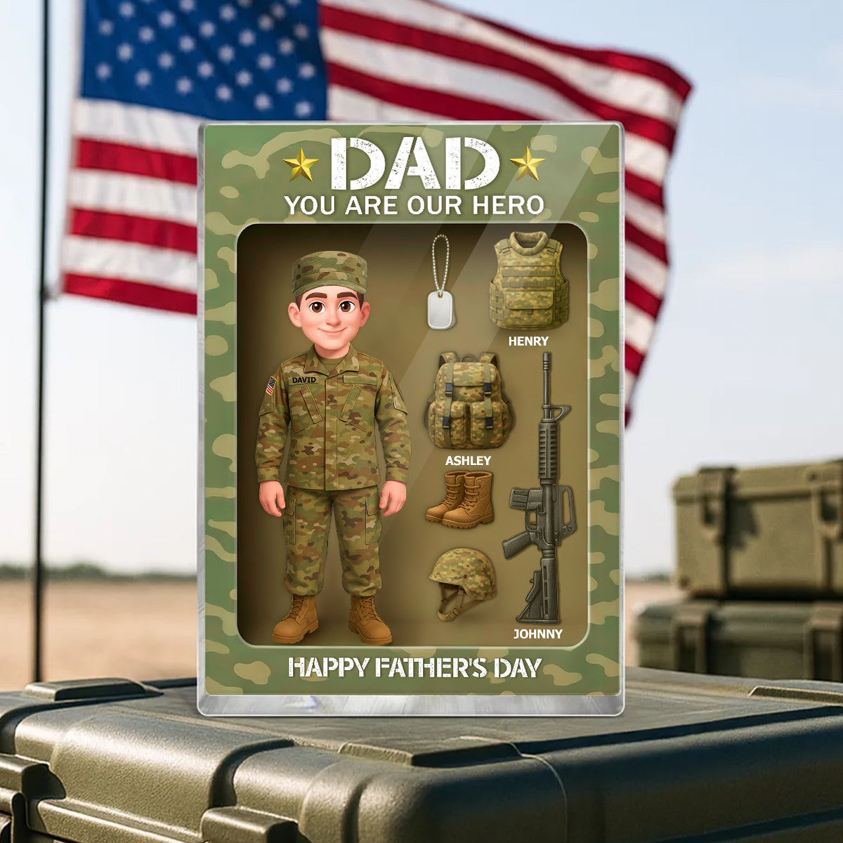 Proud Army Millitary Dad Hero - Personalized Acrylic Block Plaque -  Gift For Marine Dad