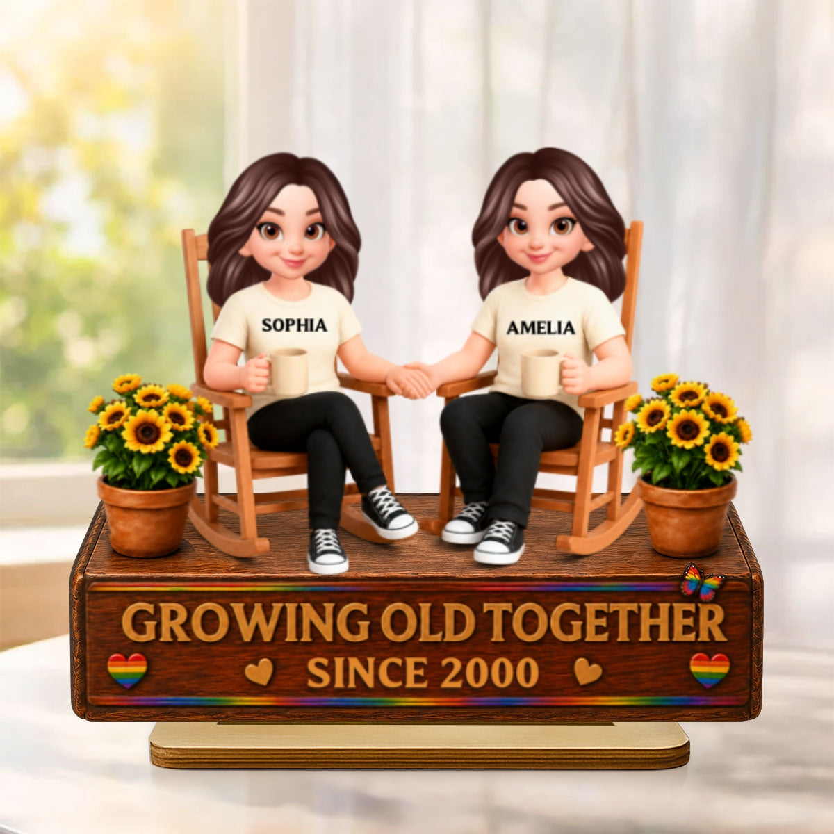 LGBT+ Couple Sitting On Garden - Personalized 2-Layered Wooden Plaque - Gift For Couple, Happy Pride Month