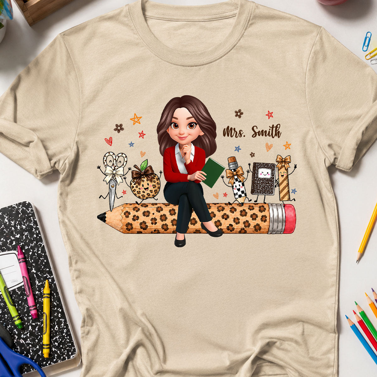 Leopard Teacher Life Happy School Suppliers Friends - Personalized Shirt - Back To School Gift For Teacher