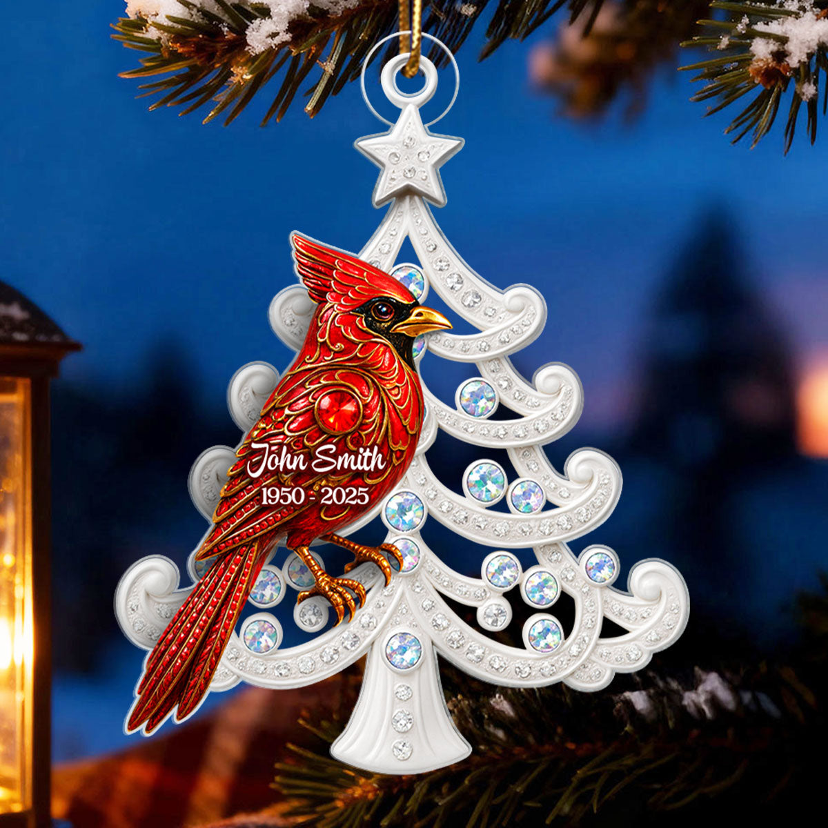 3D Metal Red Cardinal On Christmas Tree - Personalized Acrylic Ornament - Sympathy Christmas Gift For Loss Of Loved Ones