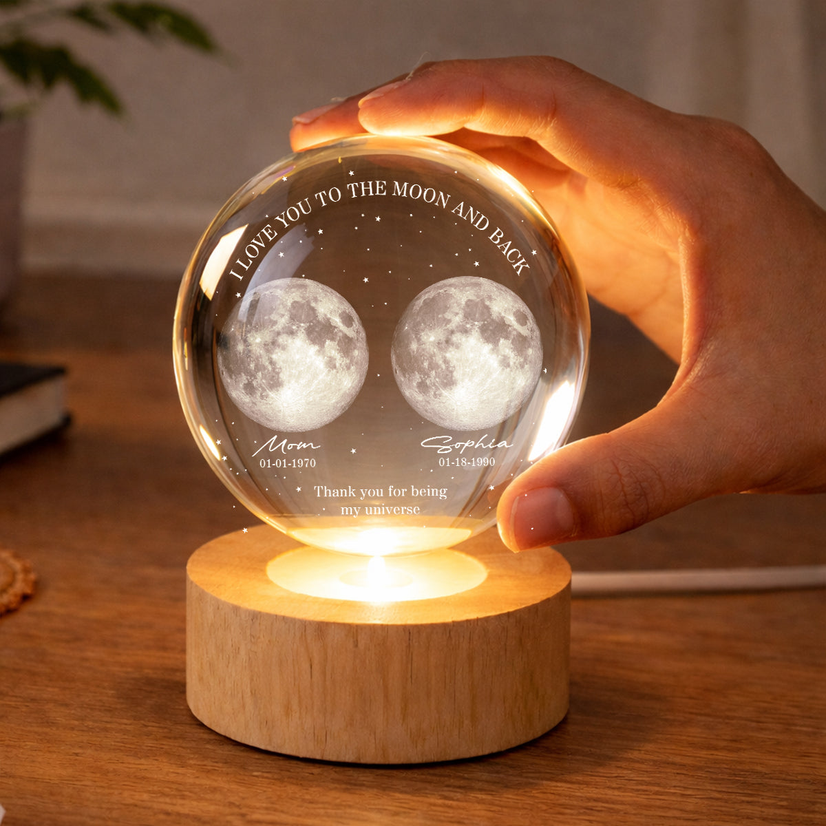 Thank You for Being Our Universe - Personalized Crystal Ball LED Night Light - Heartfelt Mother's Day Gift for Mom, Wife