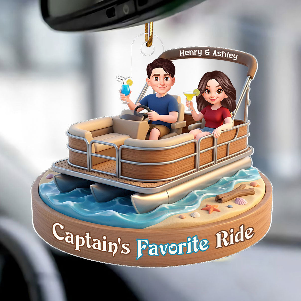 Husband and Wife Pontoon Captain's Favorite Ride - Personalized Acrylic Car Hanger - Gift for him, Gift for her