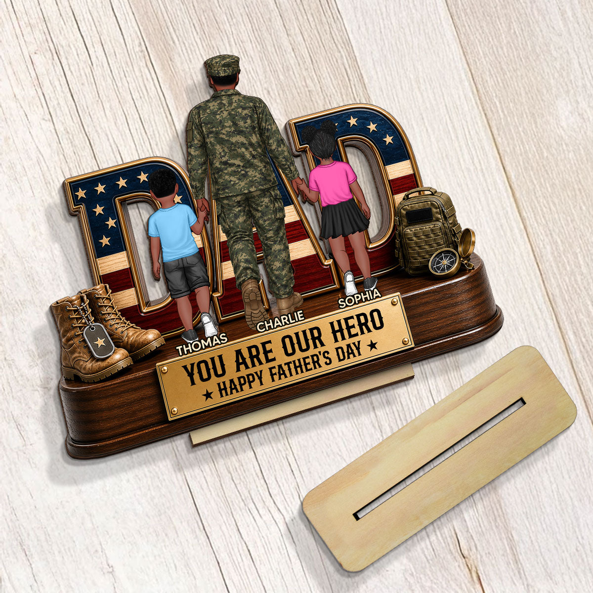 Nation Flag Military Dad You Are Our Hero - Personalized 2-Layered Wooden Plaque -  Gift For Dad, Husband