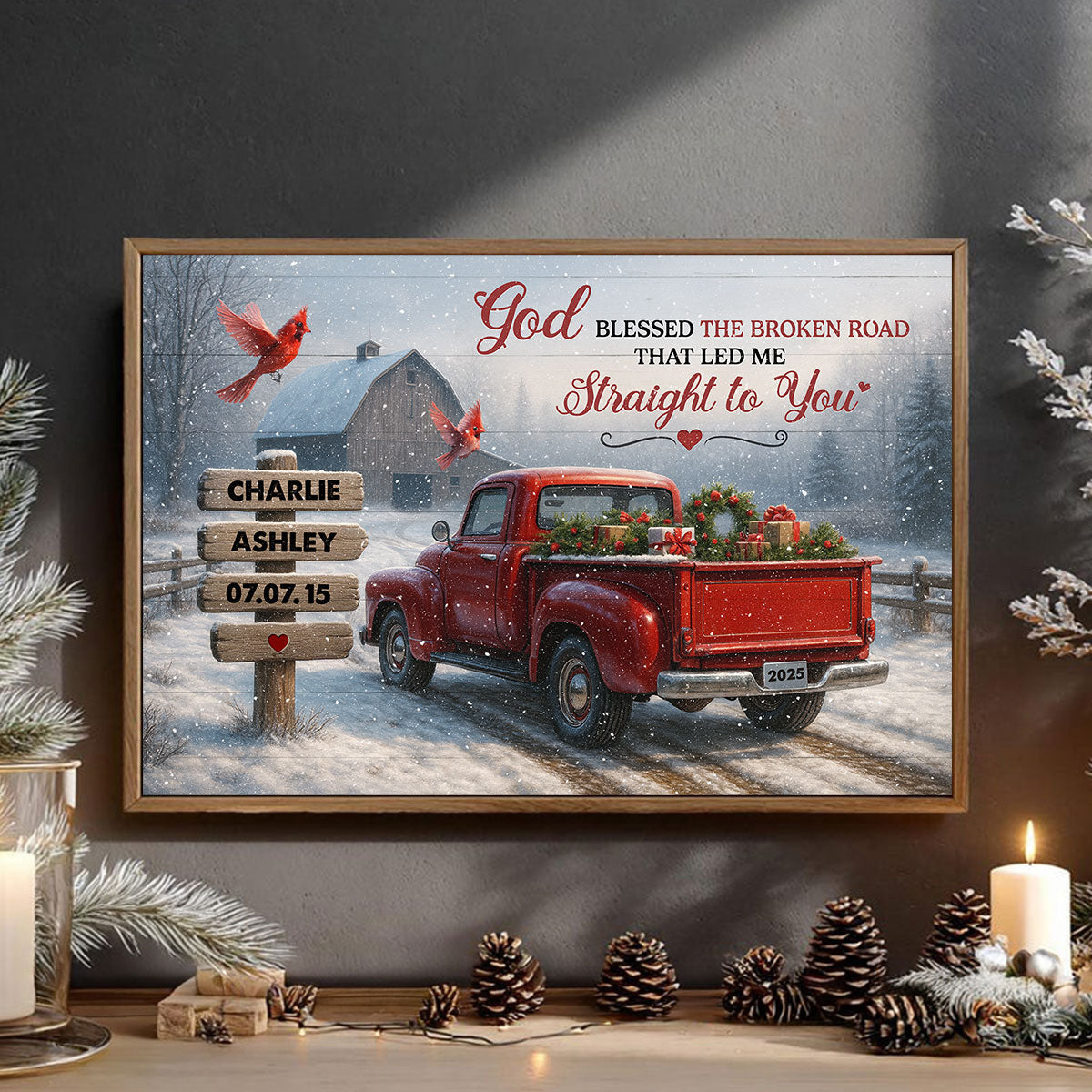 God Bless the Broke Road That Led Me Straight to You - Personalized Poster - Couple Christmas Name Sign, Christmas Home Decor