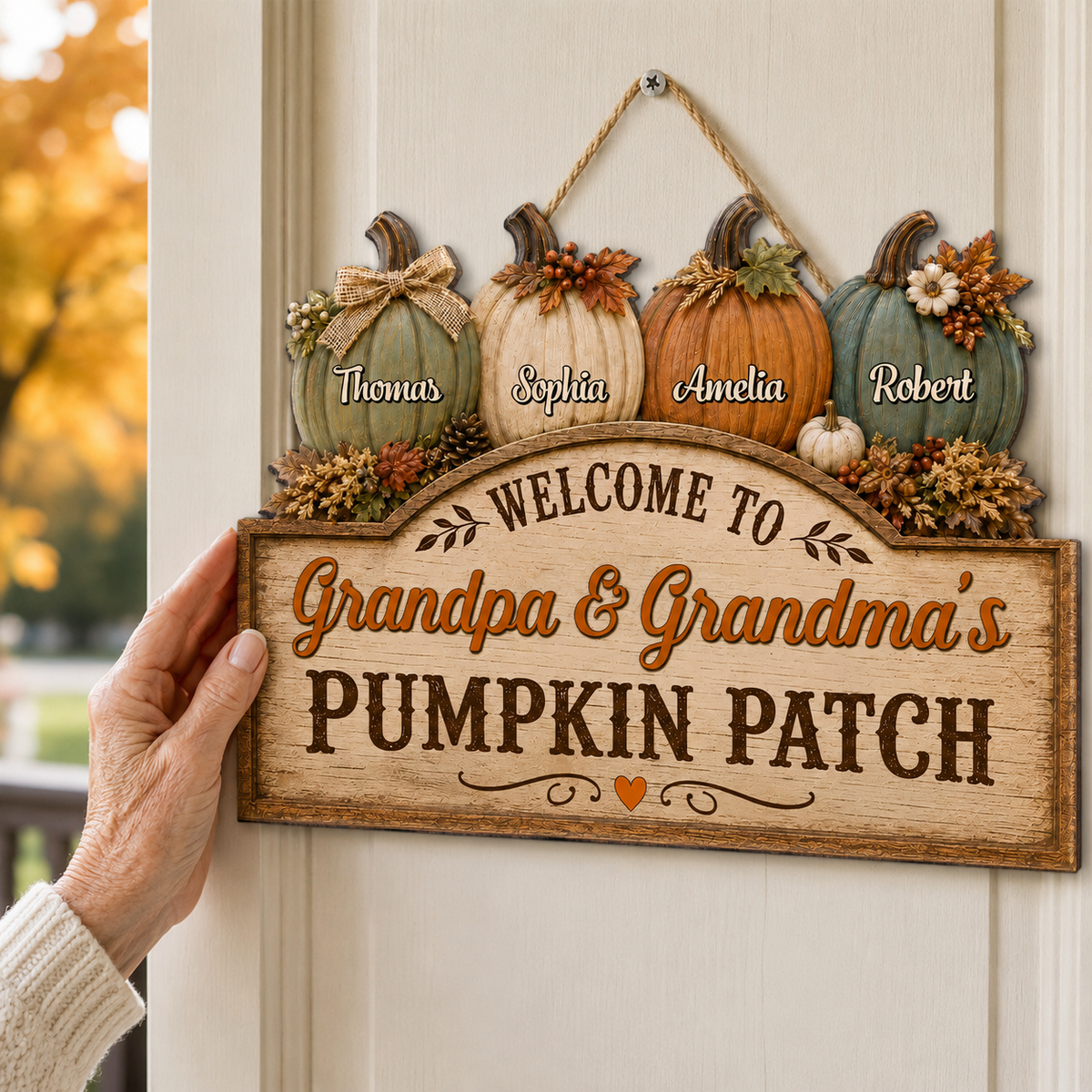 Welcome To Grandma Grandpa Pumpkin Patch 2D Flat - Personalized Door Hanger