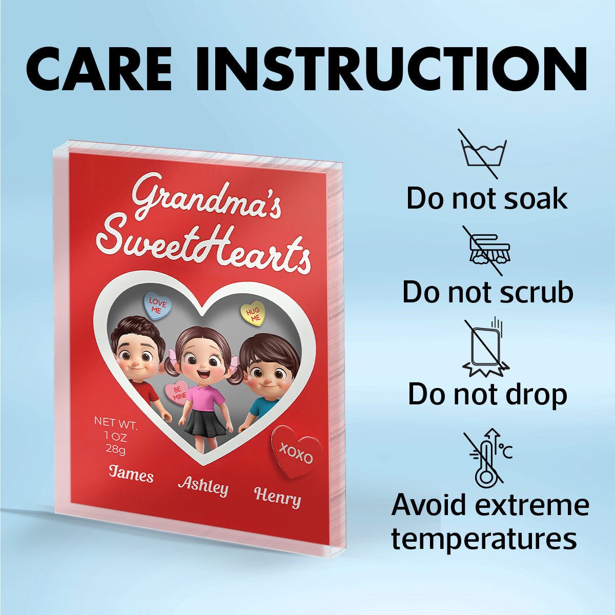 Grandma's Sweethearts Grandkids Red Toy Box Style 2D Flat - Personalized Acrylic Block Plaque