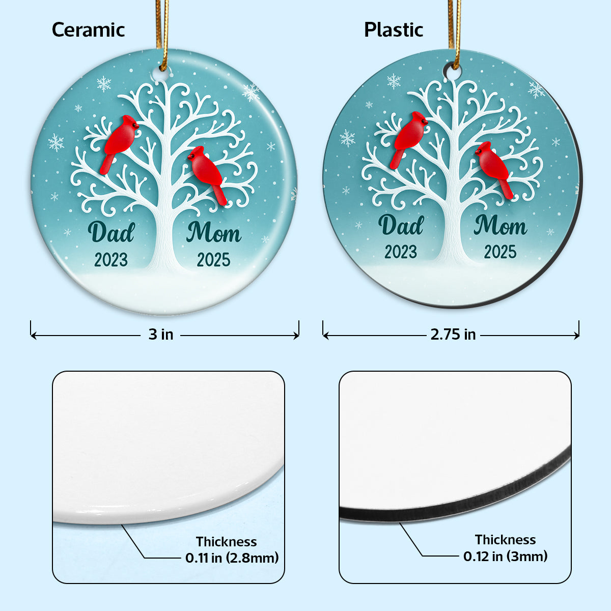 3D Sea Glass Effect Cardinal Memorial Tree - Personalized Ceramic Ornament - Heartwarming Remembrance Gift, Sympathy Gift